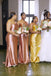 Mermaid Mismatched Rose Gold Satin One Shoulder Long Bridesmaid Dresses , BGB0003