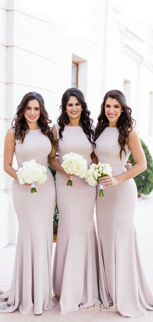 Simple High-neck Mermaid Long Bridesmaid Dresses , BGB0007