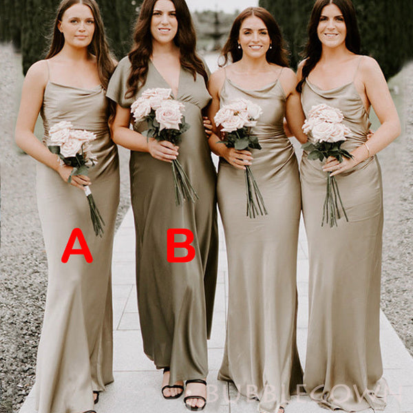 Simple Mismatched Satin Mermaid Long Bridesmaid Dresses , BGB0014