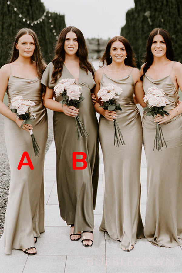 Simple Mismatched Satin Mermaid Long Bridesmaid Dresses , BGB0014