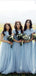 Dusty Blue Tulle A-line Long Custom Bridesmaid Dresses , BGB0027