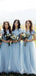 Dusty Blue Tulle A-line Long Custom Bridesmaid Dresses , BGB0027