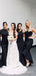 Mismatched Black Mermaid Cheap Long Custom Bridesmaid Dresses , BGB0035