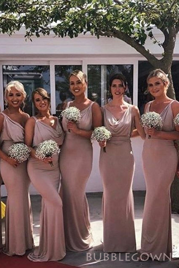 Simple Mermaid Rose Gold Jessey Cheap Long Custom Bridesmaid Dresses , BGB0038