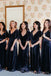 Navy Blue Velvet V-neck Cheap Long Custom Bridesmaid Dresses , BGB0044