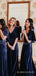 Navy Blue Velvet V-neck Cheap Long Custom Bridesmaid Dresses , BGB0044