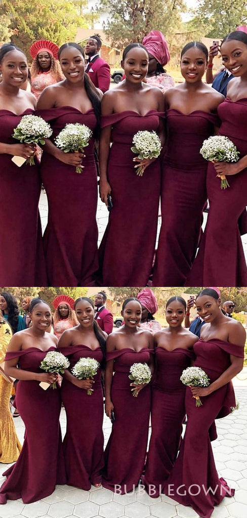 Morden Burgundy Off Shoulder Cheap Long Mermaid Custom Bridesmaid Dresses , BGB0061