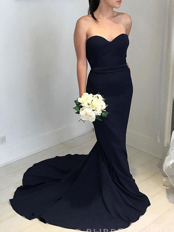 Elegant Navy Blue Sweetheart Long Custom Mermaid Bridesmaid Dresses , BGB0077