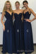 Mismatched Navy Blue Long Custom A-line Bridesmaid Dresses, BGB0081