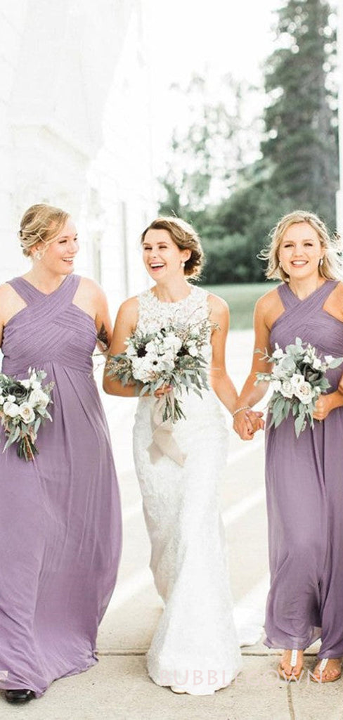 Purple Chiffon A-line Long Custom Cheap Bridesmaid Dresses, BGB0083