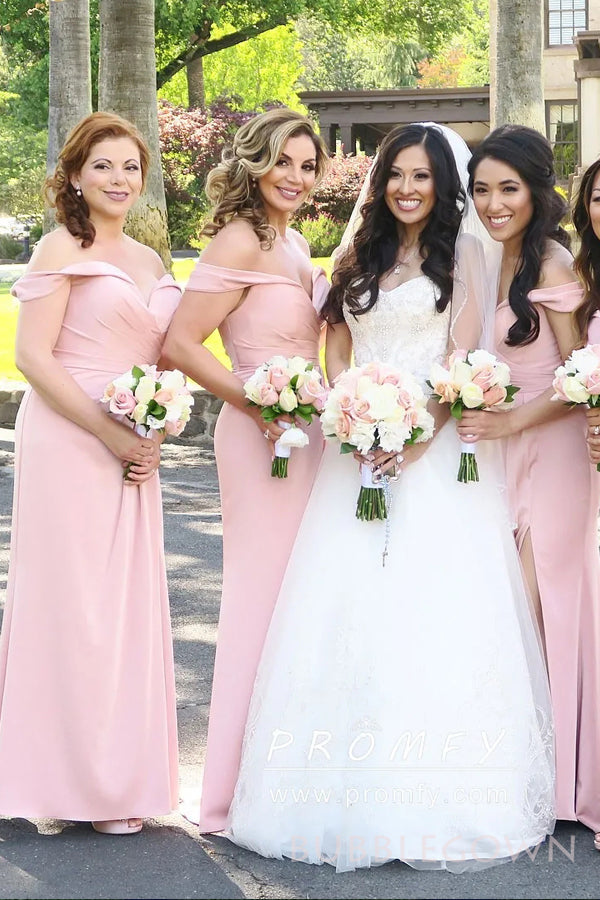 Sweetheart Pink Mermaid Long Custom Off Shoulder Bridesmaid Dresses, BGB0086