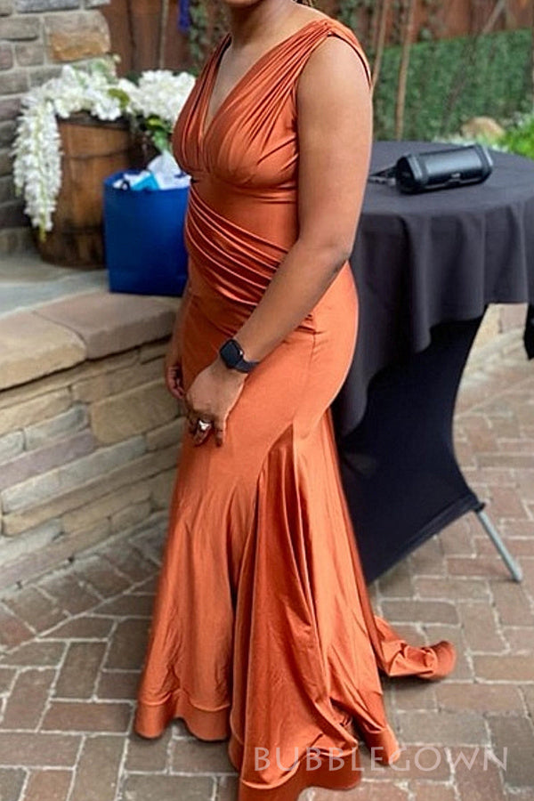 Mismatched Orange Satin Mermaid Long Custom Bridesmaid Dresses, BGB0092