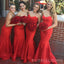 Mermaid Red Satin Strapless Long Custom Bridesmaid Dresses, BGB0094