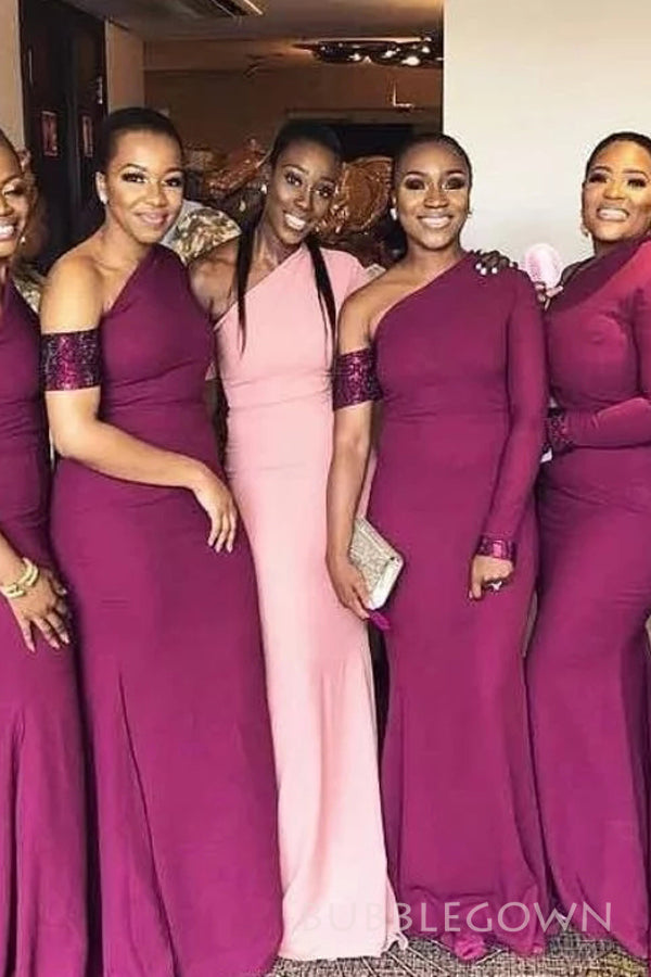 Sexy Sheath Fuchsia Mermaid Long Sleeves Long Custom Bridesmaid Dresses, BGB0111