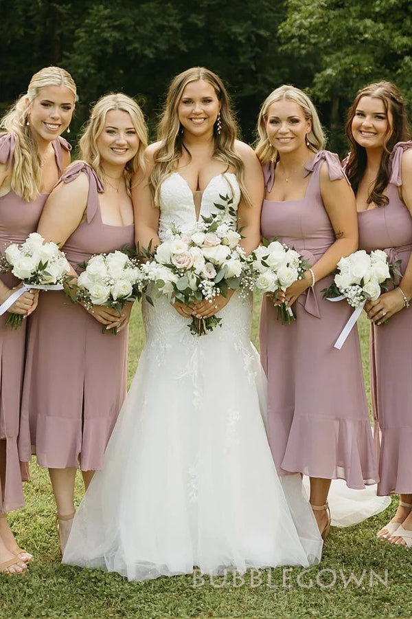 Sexy Dusty Rose Straps Long Custom Side Slit Bridesmaid Dresses, BGB0112