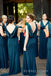 Elegant Navy Blue V-neck Long Custom Mermaid Bridesmaid Dresses, BGB0115