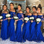 Royal Blue Appliques Mermaid Long Custom Long Sleeves Bridesmaid Dresses, BGB0120