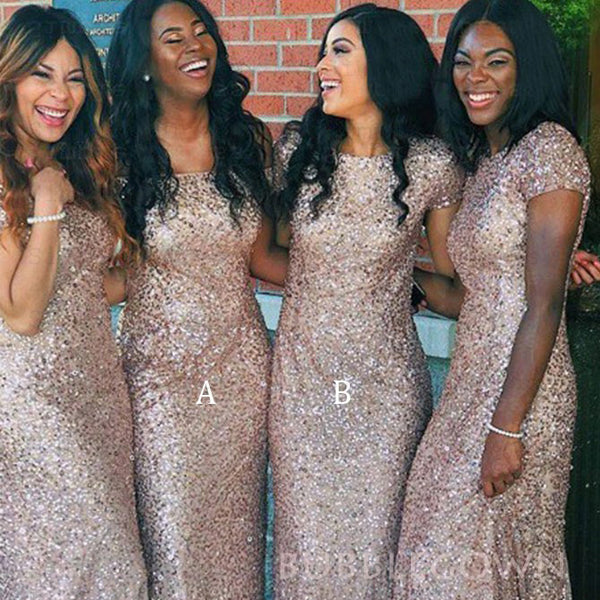 Mismatched Sequins Mermaid Long Custom Bridesmaid Dresses, BGB0128