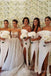 Strapless Mermaid White Long Custom Side Slit Bridesmaid Dresses, BGB0133