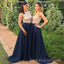 Formal Navy Blue Satin A-line Long Custom Bridesmaid Dresses, BGB0134