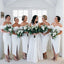 Pretty Off Shoulder Mermaid White Long Custom Side Slit Bridesmaid Dresses, BGB0135