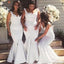 V-neck White Mermaid Long Custom Bridesmaid Dresses, BGB0144