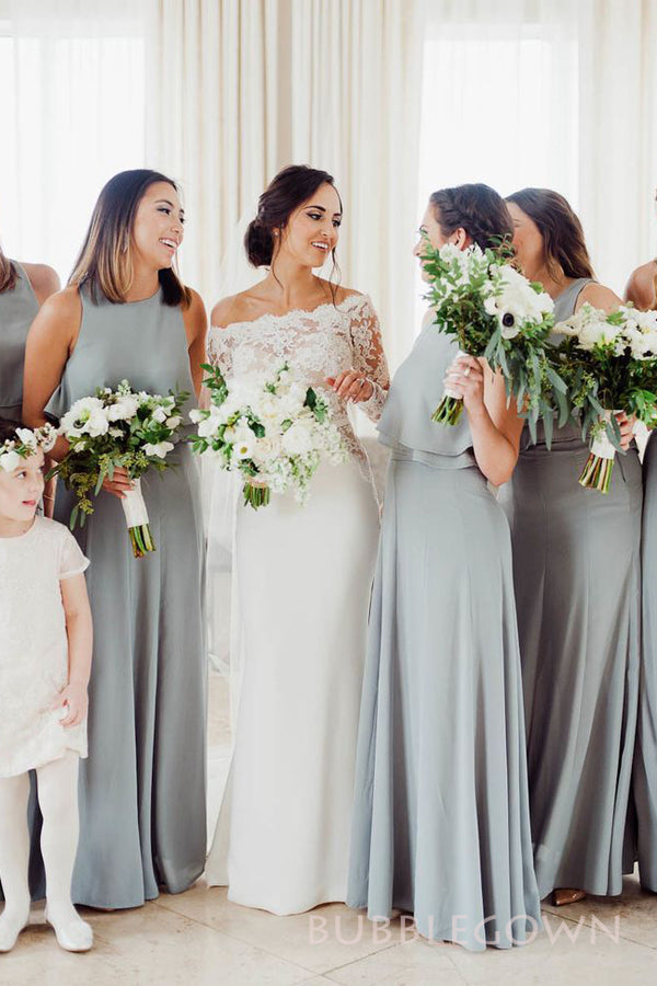 Simple Grey Sheath Long Custom Bridesmaid Dresses, BGB0146