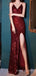 Sparghtti Straps Dark Red Sequins Long Evening Prom Dresses, V-neck Mermaid Custom Prom Dress, BGS0296