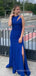 Royal Blue Satin Side Slit Long Evening Prom Dresses, Mermaid Custom Prom Dress, BGS0310