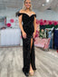 Gorgeous Black Sequins Off Shoulder Long Evening Prom Dresses, Mermaid Prom Dress, BGS0380