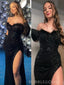 Sweetheart Black Sequins Mermaid Side Slit Long Evening Prom Dresses, BGS0382