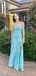 Popular Blue Satin Spaghetti Straps Long Evening Prom Dresses, BGS0398