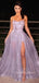 Spaghetti Straps A-line Purple Long Prom Dresses, See Through Prom Dress, BGS0420