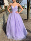 Gorgeous Purple Tulle Spaghetti Straps Long Prom Dresses, A-line Prom Dress, BGS0421