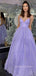 Gorgeous Purple Tulle Spaghetti Straps Long Prom Dresses, A-line Prom Dress, BGS0421