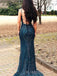 Mermaid Navy Blue Appliques Beaded Long Prom Dresses, BGS0426