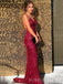 Sparkly Red Sequins Mermaid V-neck Long Prom Dresses, Custom Spaghetti Straps Prom Dress, BGS0428