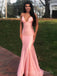 Pink Satin Simple Mermaid Spaghetti Straps Long V-neck Prom Dresses, BGS0432