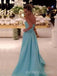 Strapless Blue Satin A-line Long Prom Dresses, BGS0433