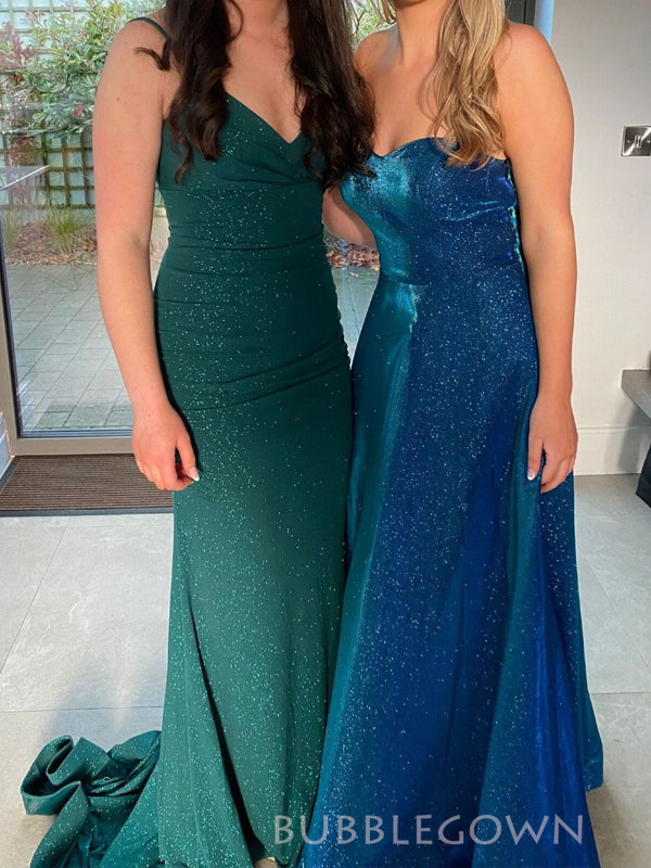 Sparkly Dark Green Mermaid Long Prom Dresses, V-neck Prom Dress, BGS0442