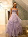 Lilac Tulle Beaded A-line Long Prom Dresses, Spaghetti Straps Prom Dress, BGS0443