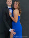 Royal Blue Mermaid V-neck Side Slit Long Prom Dresses, BGS0448