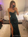 Dark Green Satin Sweetheart High Slit Long Prom Dresses, BGS0450