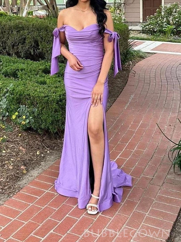 Off Shoulder Purple Mermaid Long Prom Dresses, Sweetheart prom dress, BGS0451