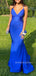 Popular Mermaid Royal Blue Long Prom Dresses, V-neck prom dress, BGS0456