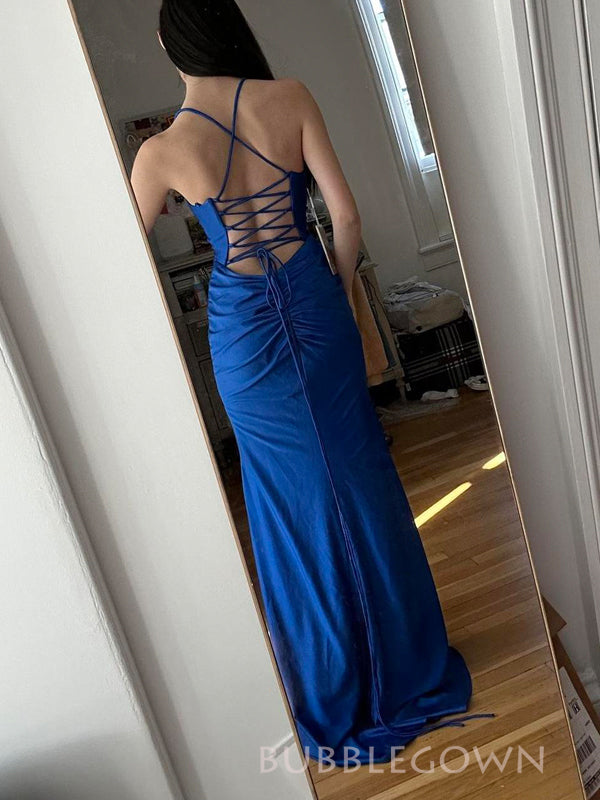 Royal Blue Sheath Mermaid Long Prom Dresses, BGS0479