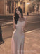 Simple Satin Ivory Side Slit Spaghetti Straps Long Prom Dresses, BGS0481