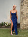 Spaghetti Straps Royal Blue Satin Long Prom Dresses, BGS0495