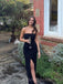 Strapless Black Mermaid Side Slit Simple Long Prom Dresses, BGS0498