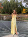 Simple Yellow Satin V-neck Long Prom Dresses, BGS0502